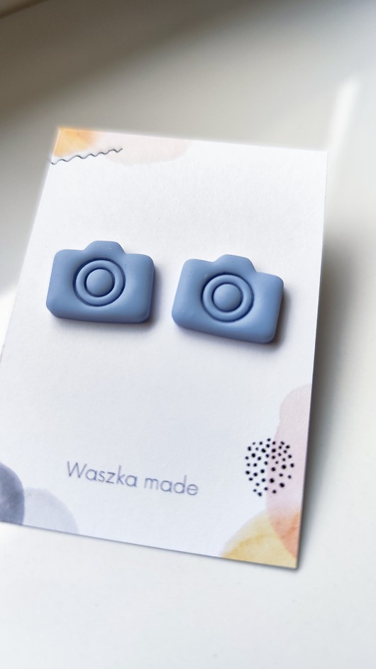 kolczyki z masy plastycznej Kolczyki aparat fotograficzny szaro - niebieskie