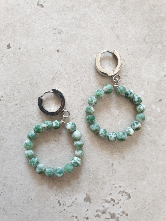 kolczyki z kamieniami Kolczyki DONUTS jaspis zielony żyłkowy