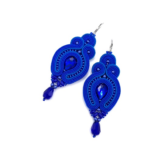 kolczyki soutache Kolczyki sutasz niebieskie chabrowe Verra wieczorowe z kryształkami