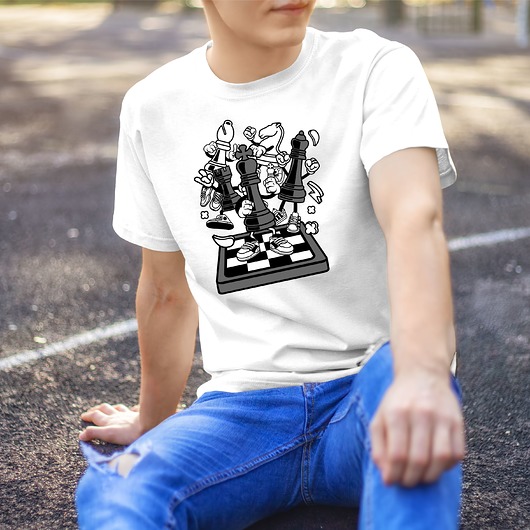 t-shirty męskie Koszulka  biała męska z nadrukiem Szachy