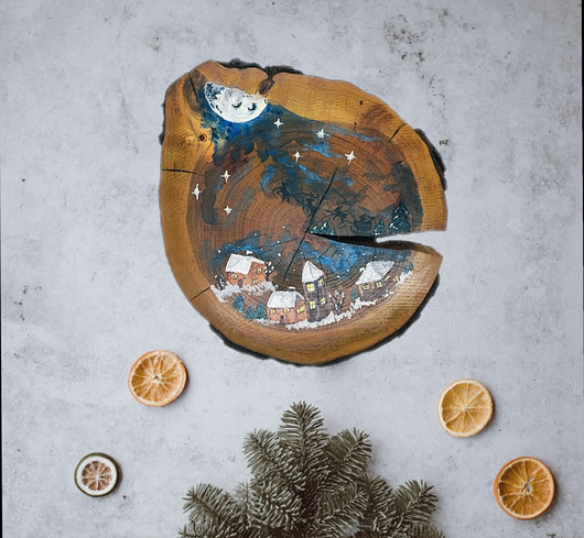 obrazy Obrazy na drewnie - Wood slice art painting malowidła na drewnie