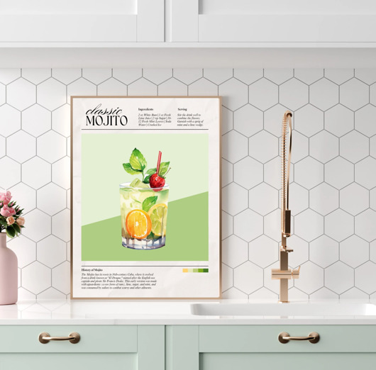 plakaty PLAKAT mojito koktajl drink grafika ilustracja do kuchni