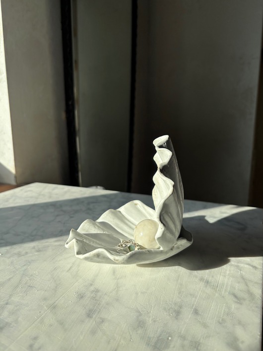 pojemniki na biżuterię Ceramiczna Muszla Muszelka Skarbiec z Perłą na Biżuterię Matte White