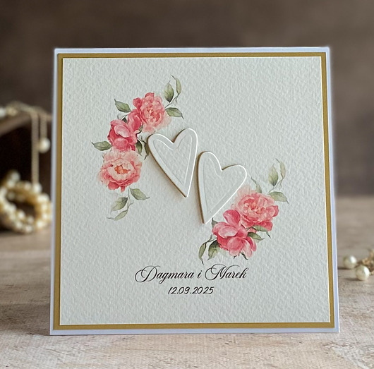 zaproszenia i kartki na ślub Kartka ślubna w ozdobnej kopercie, WA 26