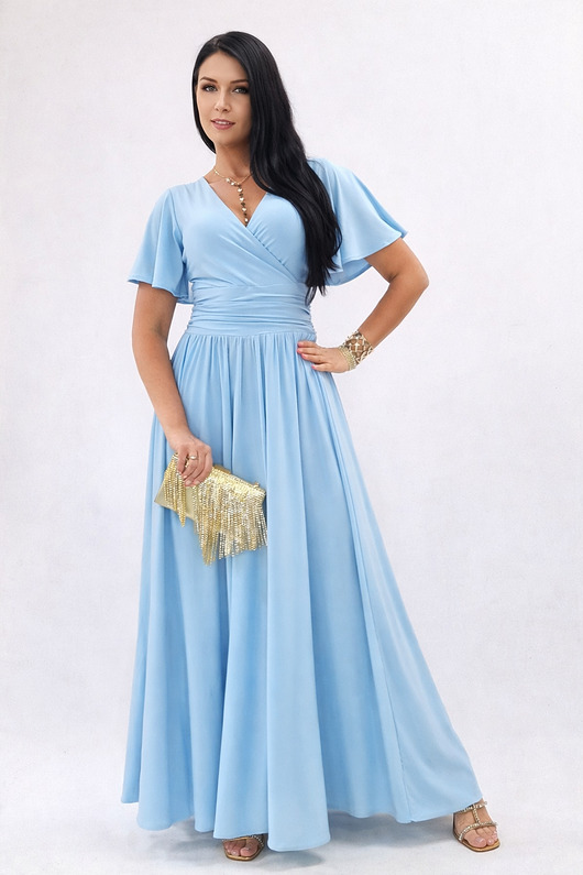 sukienki maxi damskie Sukienka wieczorowa maxi błekitna  drapowana 36-56