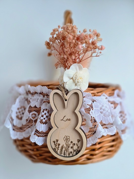 ozdoby wielkanocne Zawieszka wielkanocna do koszyczka z imieniem dziecka - królik