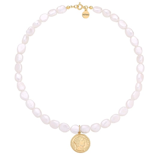 złote naszyjniki Naszyjnik z pereł naturalnych ze złotą monetą