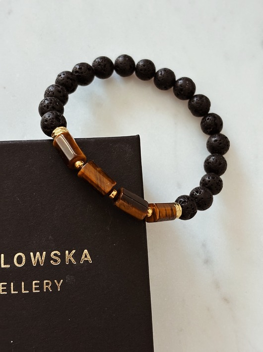 biżuteria męska Bransoletka Męska Lawa  i Tygrysie oko