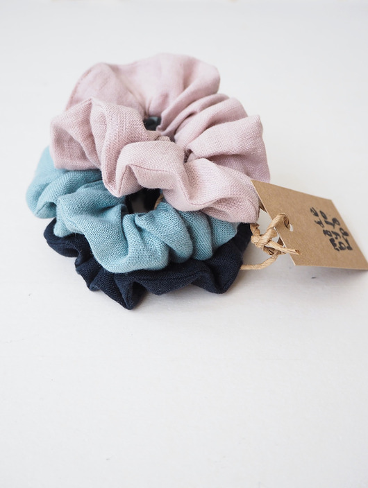 gumki do włosów 100% len, zestaw 3 scrunchie