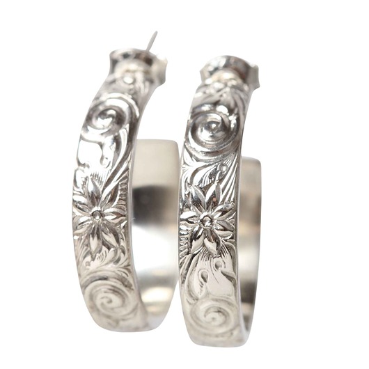 kolczyki srebrne Duże, srebrne kolczyki koła z fakturą kwiatową - Zinnia