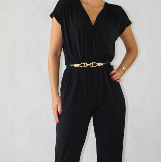 kombinezony damskie Roz34-50 Kombinezon kopertowy z kokardą -czarny
