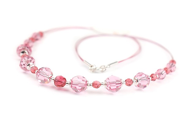 Różany naszyjnik kryształ Swarovski i srebro Marisella