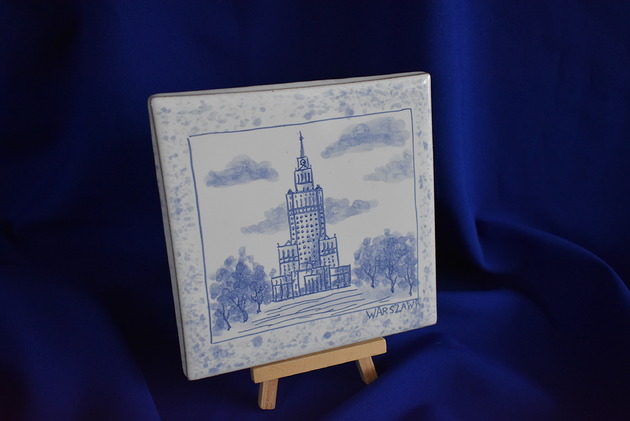 podkładki do kuchni Kafel ręcznie malowany Pałac kultury i Nauki Warszawa z ramką nakrapianą