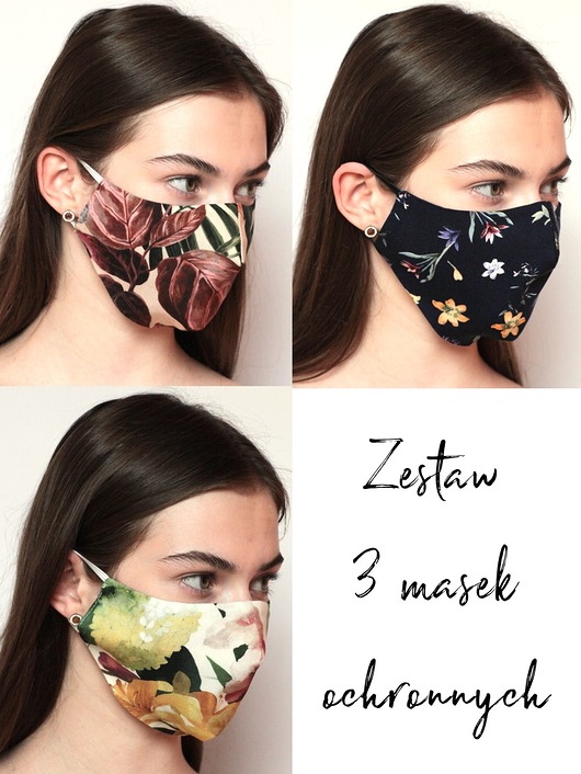 3szt. masek ochronnych-kwiatki, liście, akwarela Usunieta
