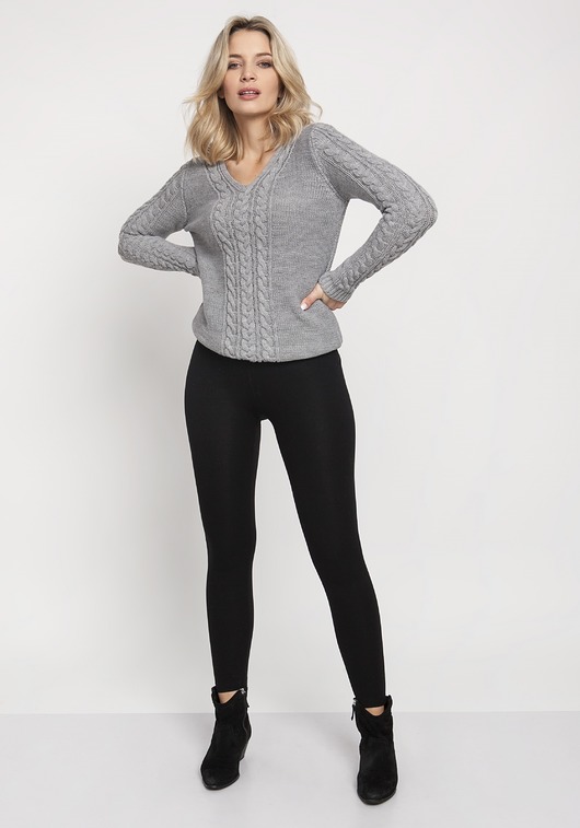 Sweter z dekoltem,SWE186 szary MKM MKMswetry