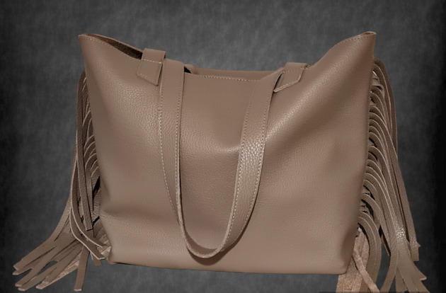 torby na ramię Duża Shopperka z frędzlami beżowa. Duża torba Shopper Bag skóra naturalna