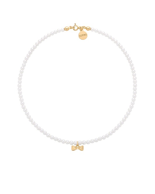 złote naszyjniki Złoty naszyjnik z białych pereł SWAROVSKI CRYSTAL z kokardką