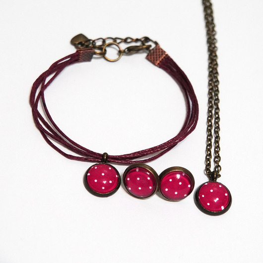 komplet biżuterii Komplet mini - Pin-up girl - kolczyki, bransoletka, naszyjnik, brąz