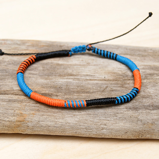 biżuteria męska Męska bransoletka - plecionka SNAKE 4-5 mm -czarny pomarańcz i niebieski