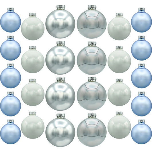 ozdoby choinkowe Bombki okrągłe: biało-niebieski duży zestaw