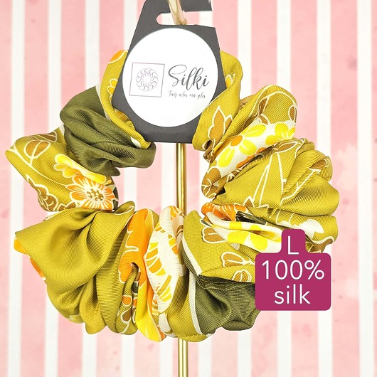 gumki do włosów L średnia gumka do włosów jedwab naturalny scrunchie zielona żółta