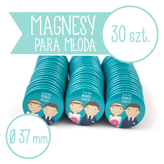 30 szt. magnesy ślubne Młoda Para 37 mm inkipinki