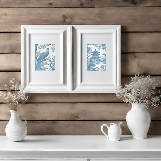 grafiki i ilustracje DWA PLAKATY niebieskie chinoiserie ,toile de jouy