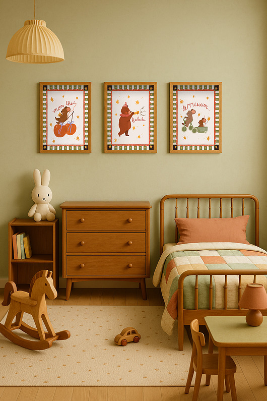 grafiki i ilustracje Trzy plakaty retro: Mon Cheri, Wruuum, Tututu