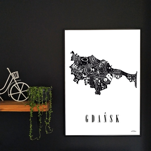 plakaty Mapa - GDAŃSK  plakat czarno biały