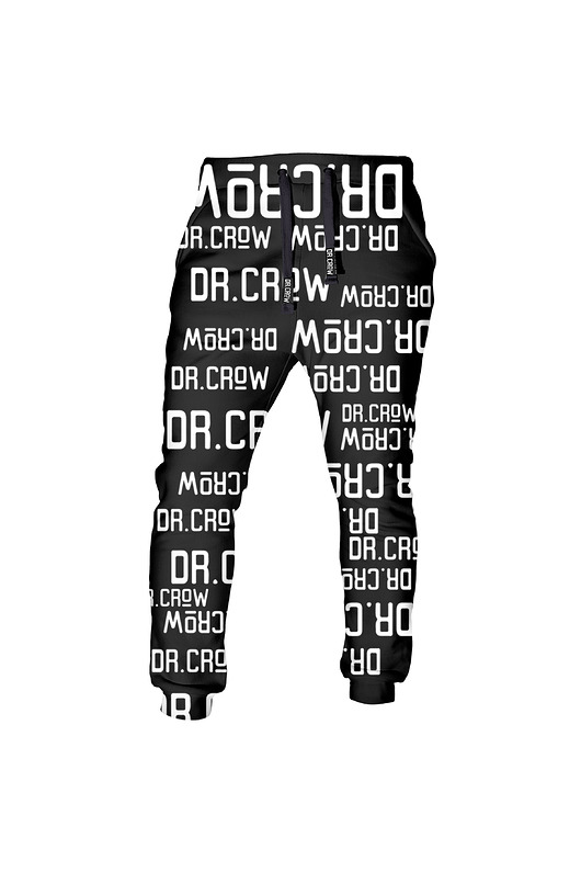 spodnie męskie DR.CROW Spodnie Fullprint Logo Napisy Czarne