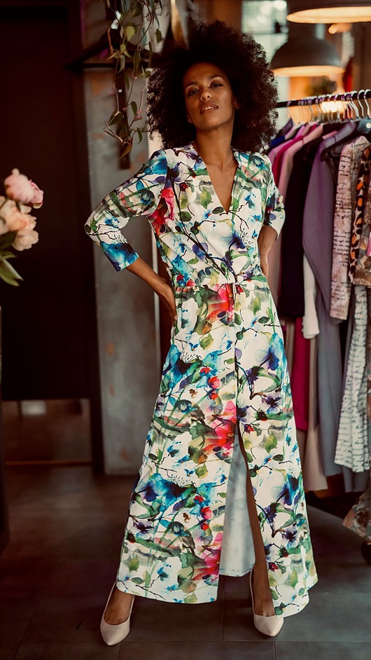 sukienki maxi damskie Kopertowa sukienka maxi w kwiaty