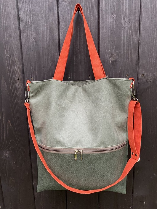 torby na ramię Duża torba na ramię z zapinaną kieszenią - zielono-pomarańczowa