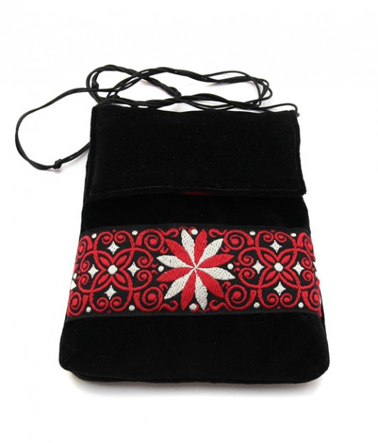 torebka mini  - czarno taśmowo folk - elfagado