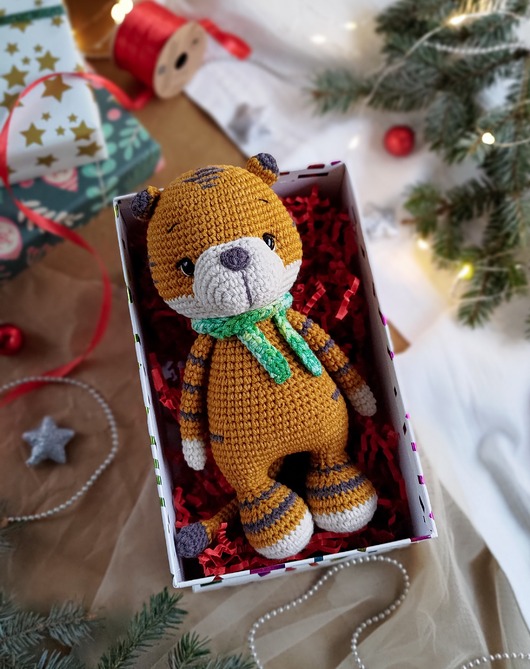 misie i maskotki Maskotka tygrysek w pudełku, Prezent dla dziecka, Maskotka tygrys na szydełku