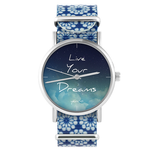 zegarki damskie Zegarek - Live Your Dreams - niebieski, kwiaty
