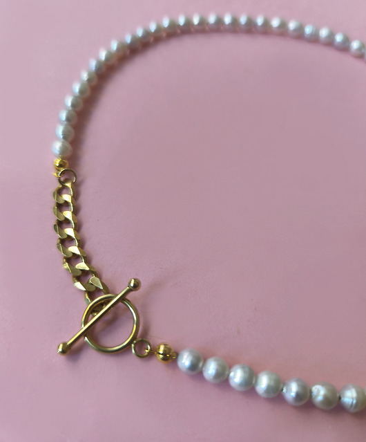 złote naszyjniki Złoty naszyjnik z perłami - srebro 925 pokryte 24K złotem