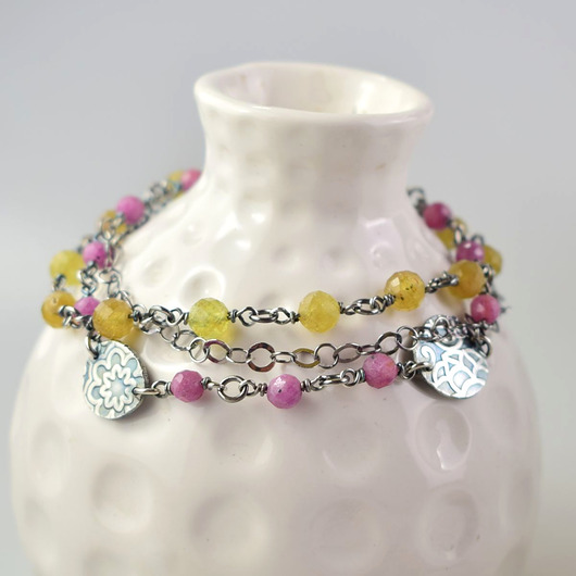 bransoletki z kamieni naturalnych Rubin z apatytem w srebrze - bransoletka