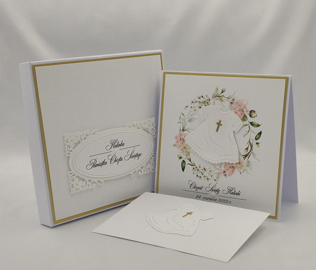 kartki, zaproszenia na chrzest Pamiątka chrztu w pudełku z kopertą, C 22