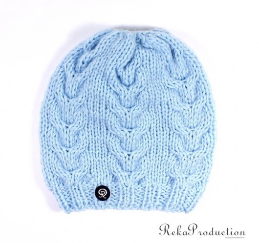 czapa light blue warkocze RękaProduction