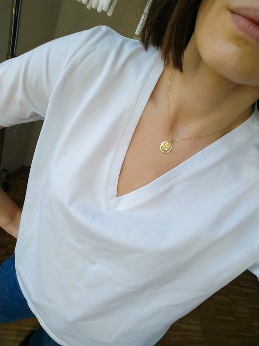 t-shirt damskie Biały T-shirt basic V-NECK COCO