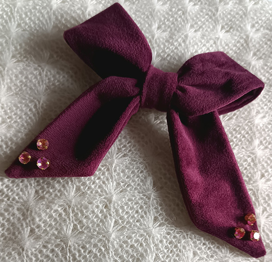 spinki i klamry do włosów Kokarda do włosów Marietta welurowa welwet burgund bordo zdobiona