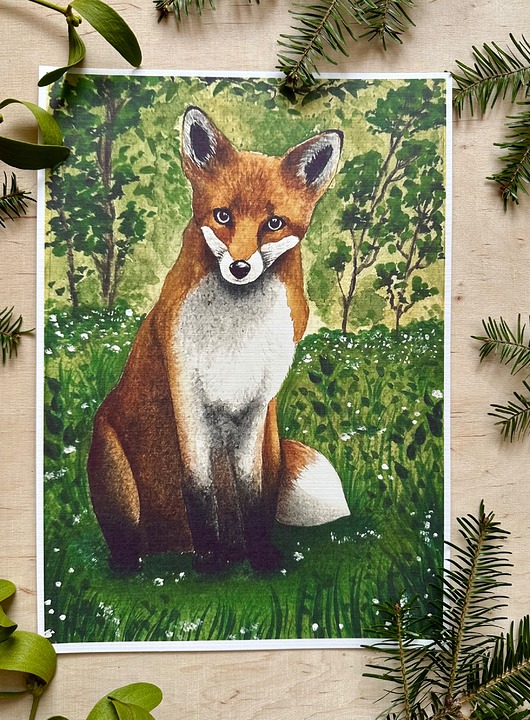 grafiki i ilustracje Wydruk akwareli lisek A4