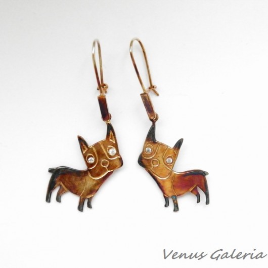 Kolczyki srebrne- Piesek Ginger brązowy VENUS GALERIA