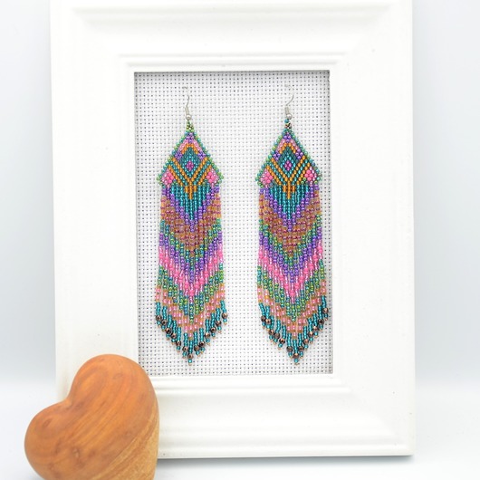 kolczyki - inne Indian green&pink