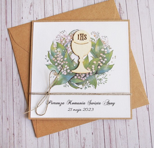 kartki na komunię Kartka, PERSONALIZACJA : konwalie : I Komunia Święta