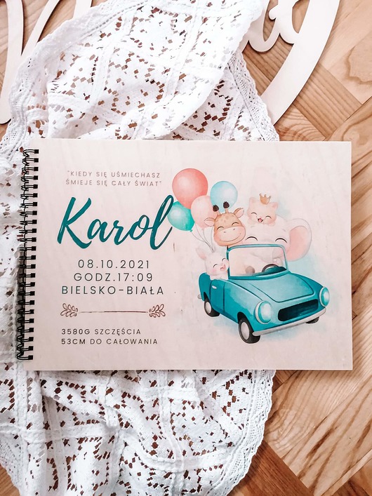 kartki, zaproszenia na chrzest Metryczka urodzenia, album chrzest
