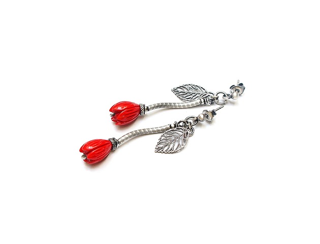 kolczyki z kamieniami Kolczyki Red flower vol. 3