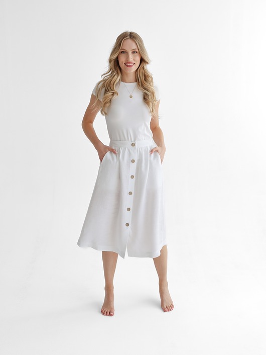 spódnice midi Lniana Spódnica LILY PURE WHITE