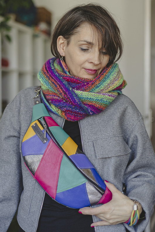 saszetka nerka NERKA kolorowa - skóra naturalna UNIKAT!