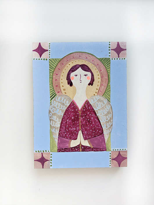 obrazy Anioł malowany na desce, prezent komunijny